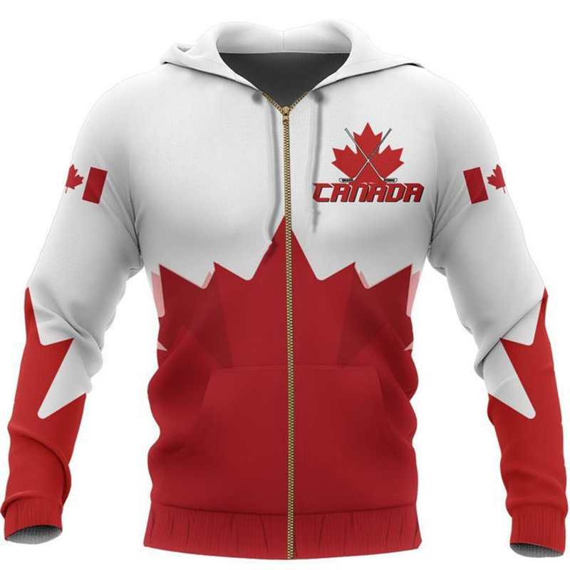 캐나다 국기 3D 프린트 집업 후디, 남녀공용 오버사이 - Street Fashion Canada 리뷰 및 가격