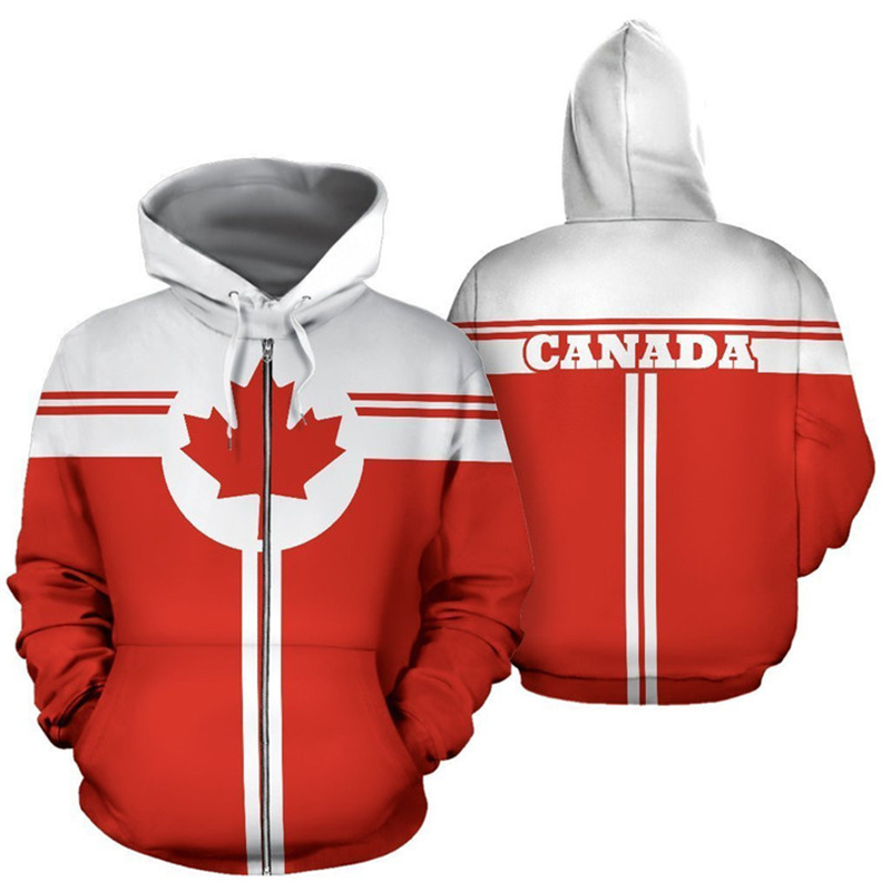 캐나다 국기 3D 프린트 집업 후디, 남녀공용 오버사이 - Street Fashion Canada 리뷰 및 가격
