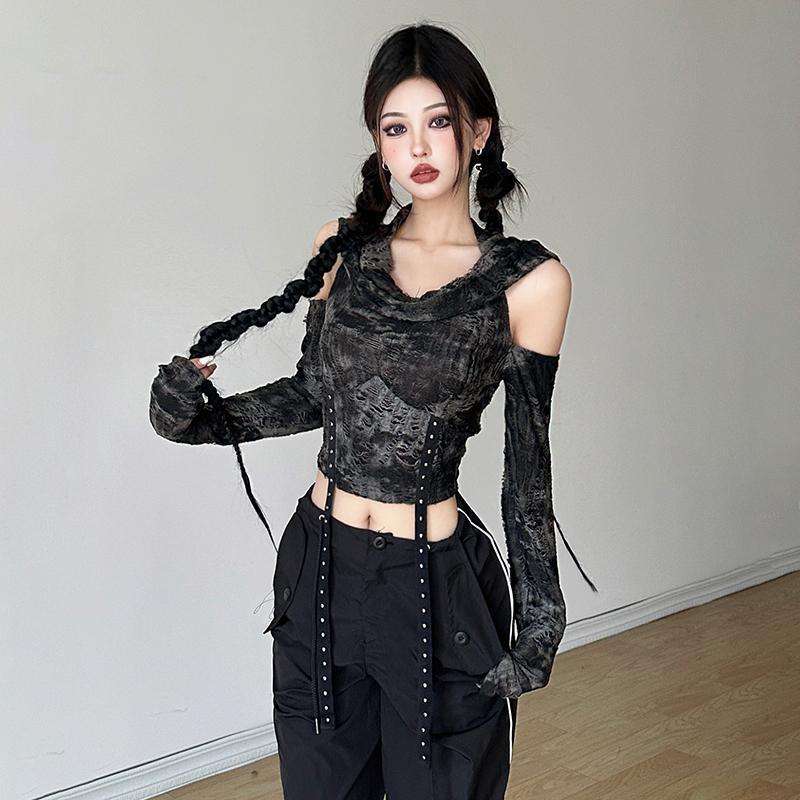 오프숄더 후디, 긴팔 티셔츠, 여성용, 블랙, 캐주얼, - Street Fashion Y2K 리뷰 및 가격